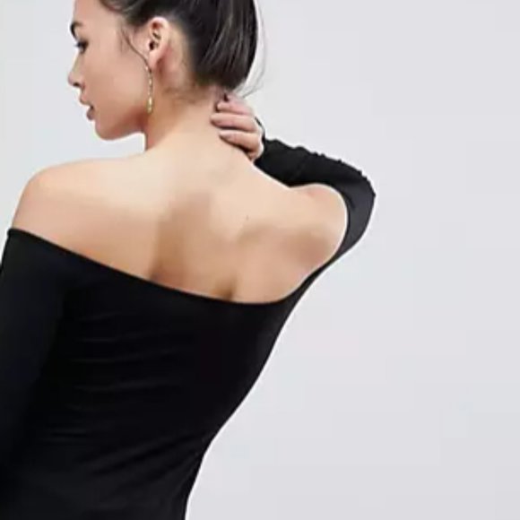 ASOS DESIGN Twist Front Bardot Top With Long Sleeves  Size 4 - Picture 3 of 7